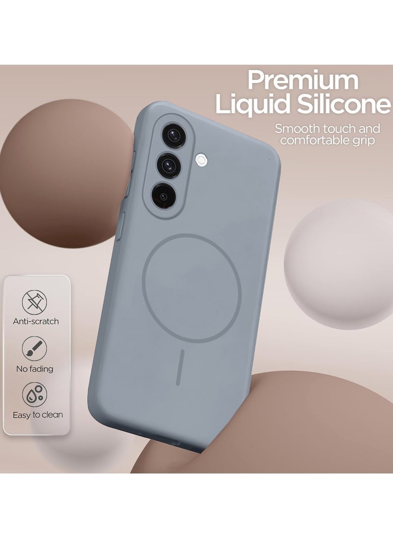 دبليو تيك غطاء حالة سامسونج جالاكسي S26 بلس 5G 2026 من السيليكون السائل الفاخر متوافق مع حلقة MagSafe الرقيقة (MCMPMN) - رمادي - Image 3